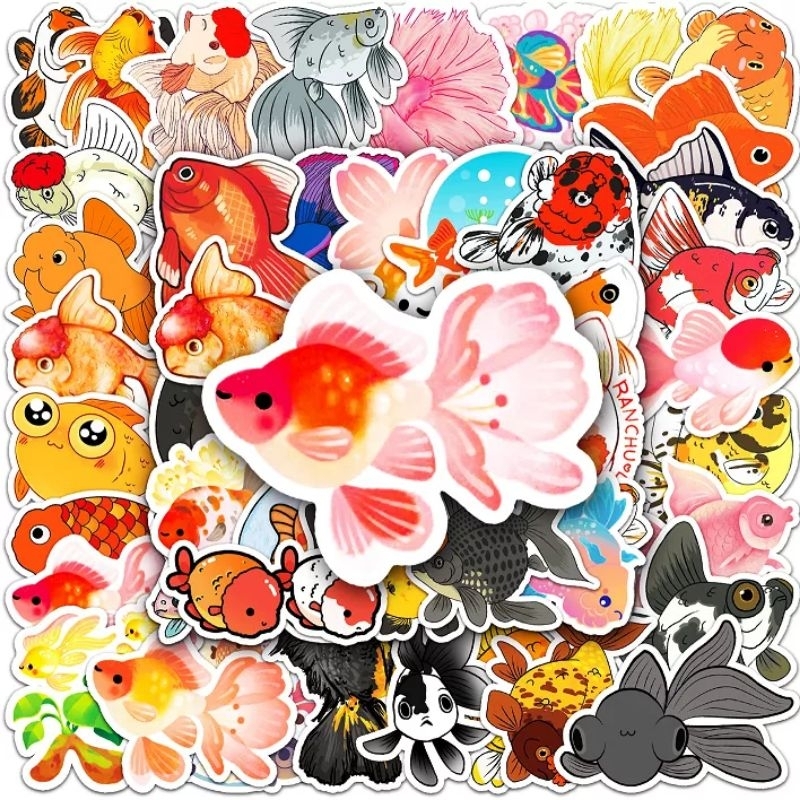 Bộ 50 miếng dán sticker cá dán nón mũ bảo hiểm laptop vali sổ tay đàn guitar tủ lạnh xe máy