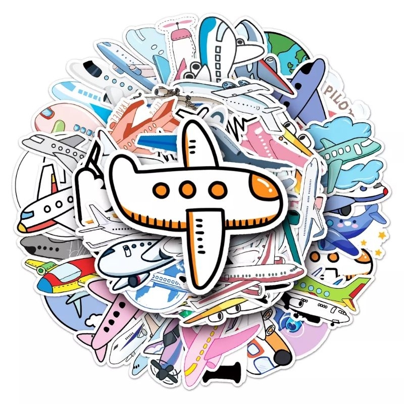 Bộ 50 miếng dán sticker máy bay dán nón mũ bảo hiểm laptop vali sổ tay đàn guitar điện thoại xe máy