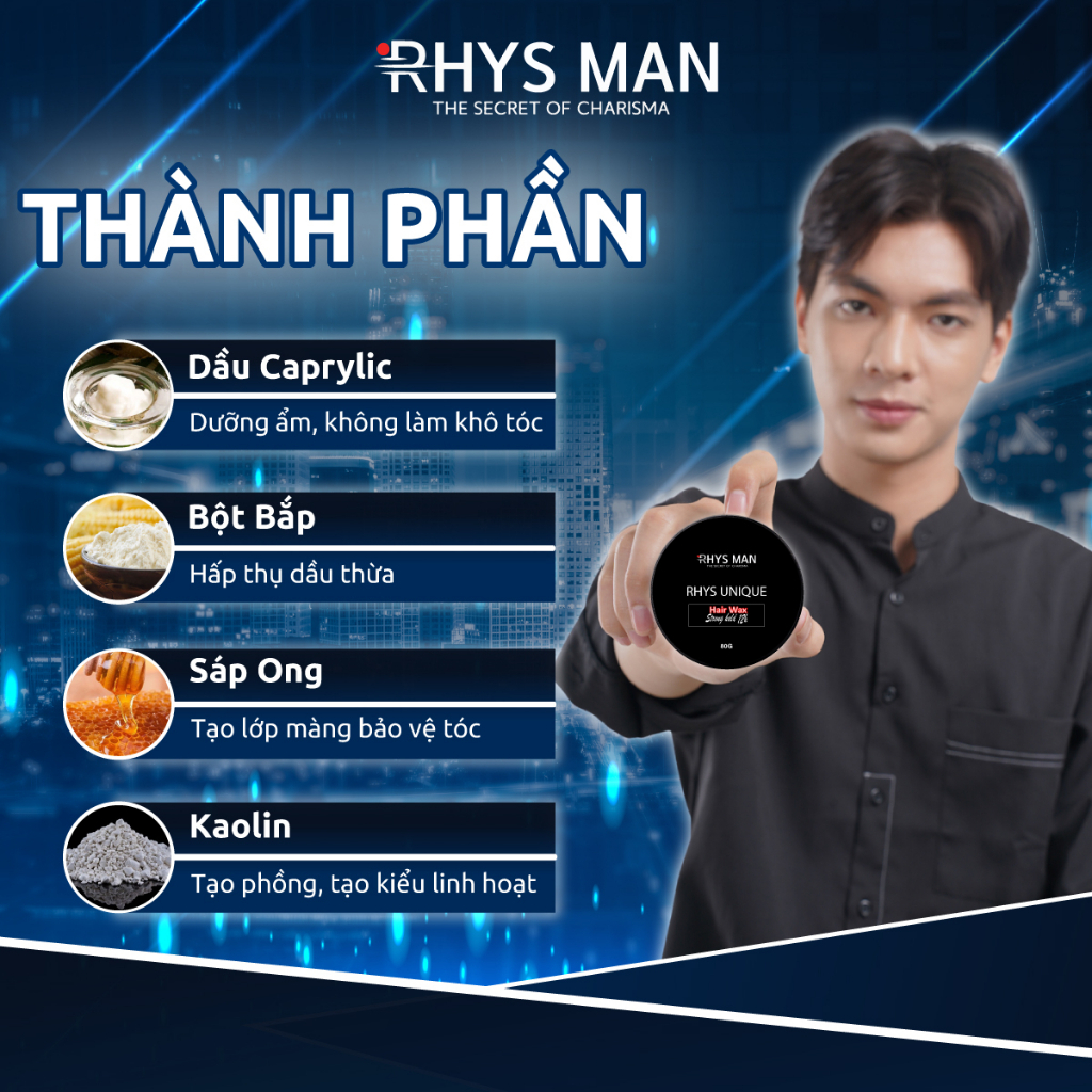 Sáp vuốt tóc nam RHYS MAN Rhys Unique + Tặng quà
