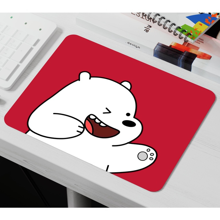 Miếng Lót Chuột, Bàn Di Chuột, Mouse Pad in hình Gấu trắng nền đỏ