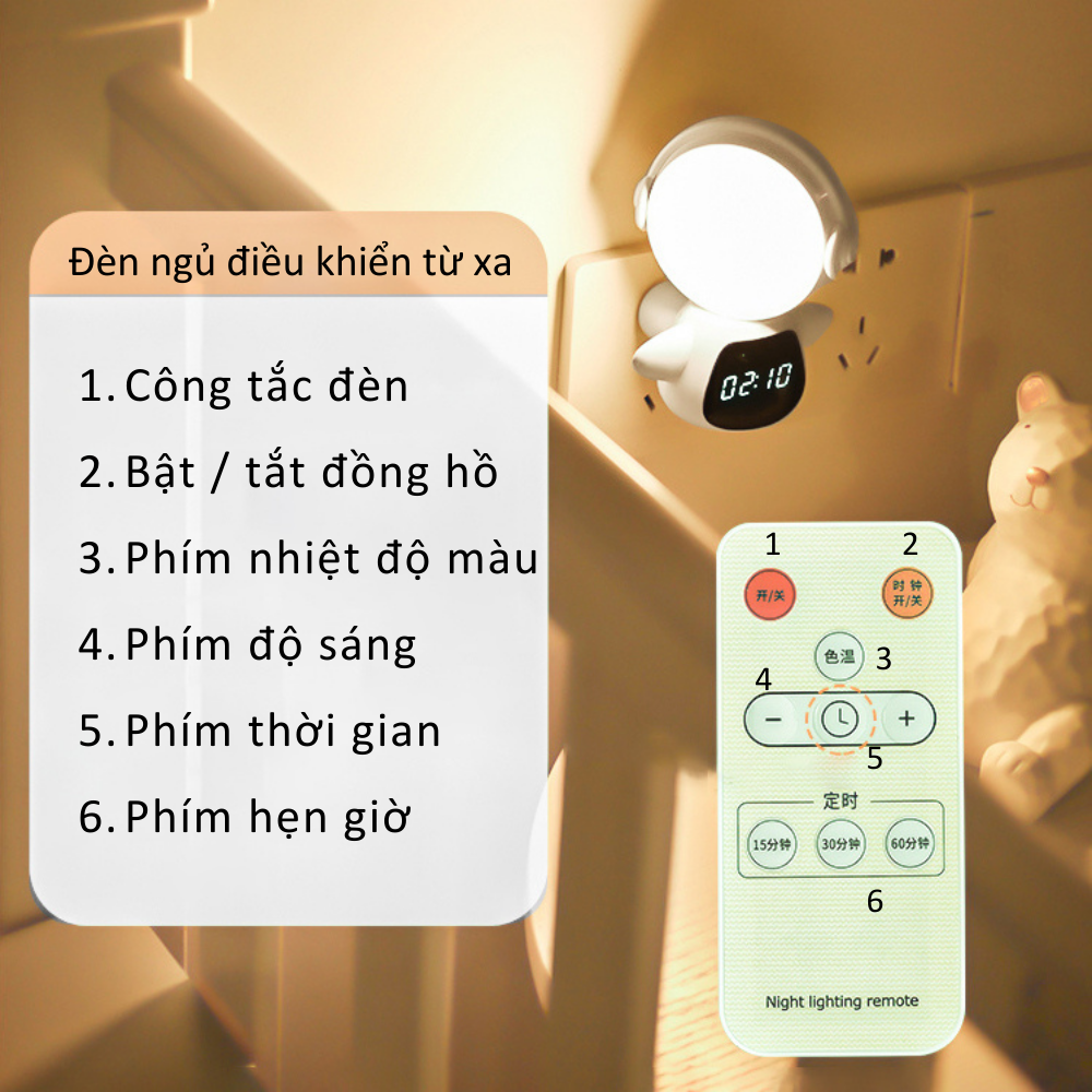 Đèn ngủ phi hành gia tích điện AVALED điều khiển từ xa bằng app điện thoại hiển thị đồng hồ điện tử, 3 màu sáng | BigBuy360 - bigbuy360.vn