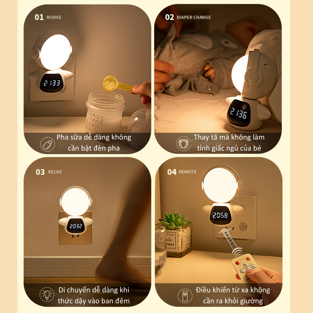 Đèn ngủ phi hành gia tích điện AVALED điều khiển từ xa bằng app điện thoại hiển thị đồng hồ điện tử, 3 màu sáng | BigBuy360 - bigbuy360.vn