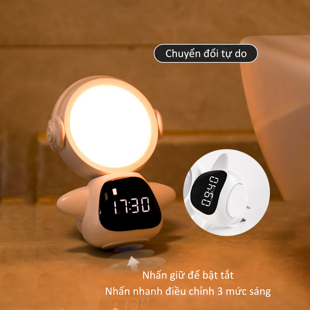 Đèn ngủ phi hành gia tích điện AVALED điều khiển từ xa bằng app điện thoại hiển thị đồng hồ điện tử, 3 màu sáng
