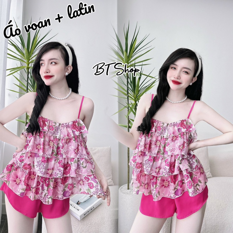 Đồ ngủ mặc nhà lụa bèo tầng quần đùi freesize
