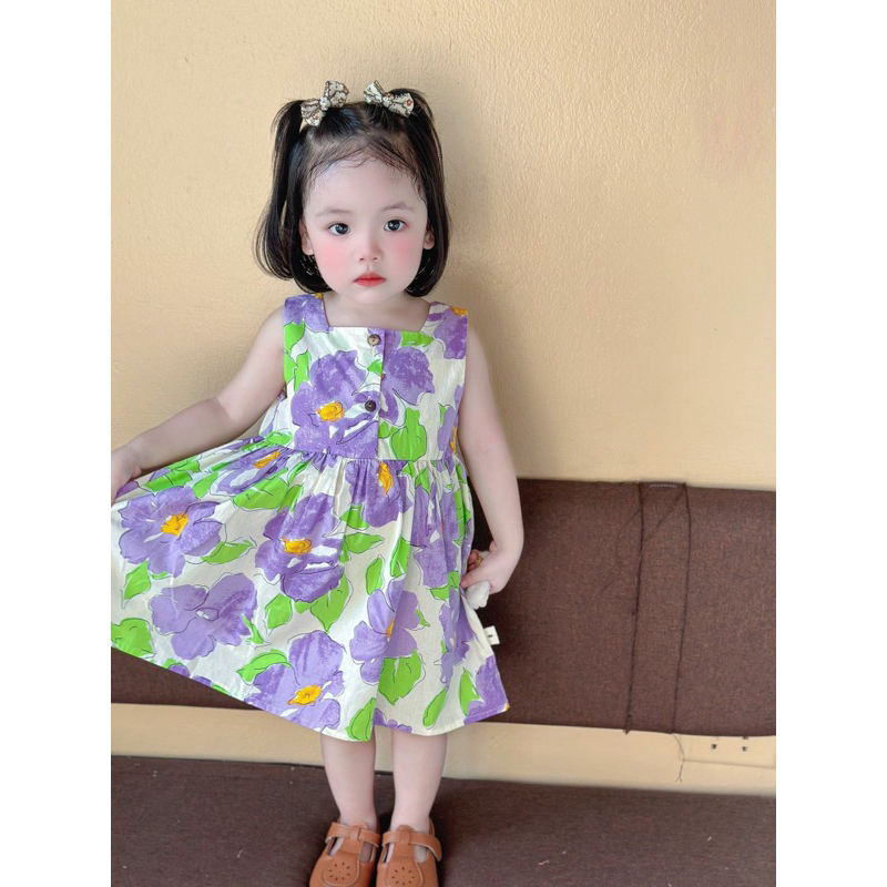 Váy Đầm Maxi Cổ Vuông Sát Nách Cho Bé Gái - Niaki