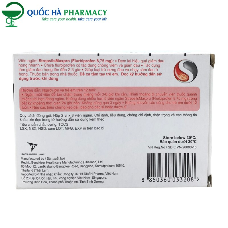 Viên ngậm Strepsils Maxpro mật ong & chanh giảm đau họng, chống viêm  - Quốc Hà Pharmacy