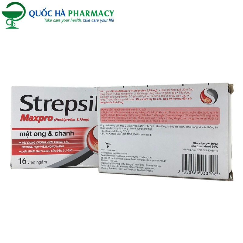 Viên ngậm Strepsils Maxpro mật ong & chanh giảm đau họng, chống viêm  - Quốc Hà Pharmacy