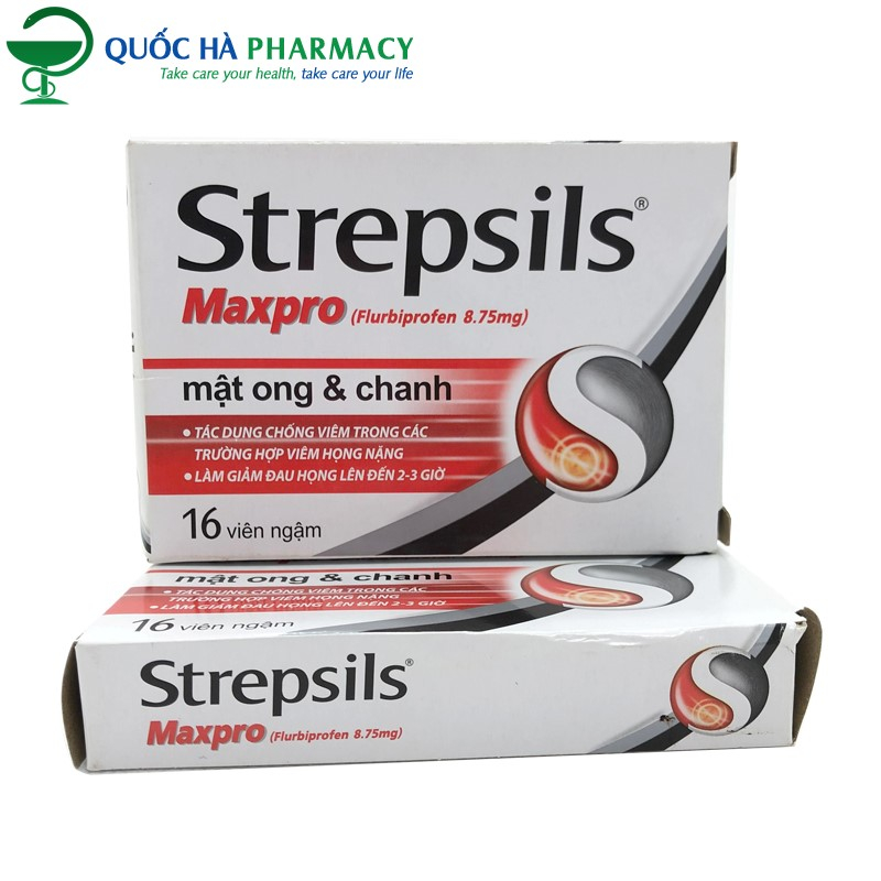 Viên ngậm Strepsils Maxpro mật ong & chanh giảm đau họng, chống viêm  - Quốc Hà Pharmacy