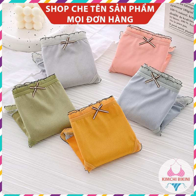 Quần lót chip nữ cotton màu dễ thương KIMCHIBIKINI Quần xì bikini nót silit nữ xinh ôm bụng cute QL044