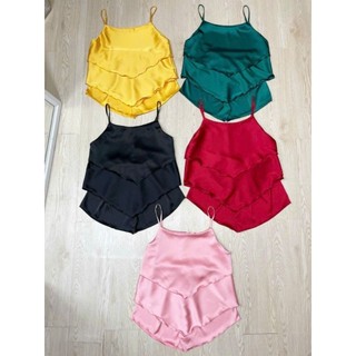 Sét bộ ngủ 2 dây phi lụa satin 2 tầng mềm mịn