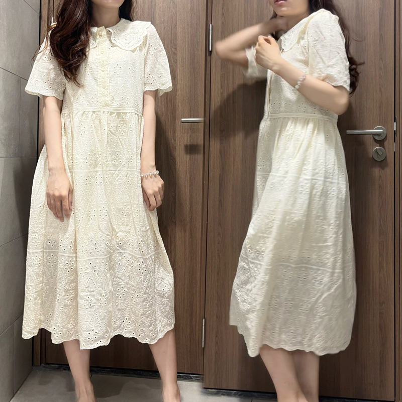 Đầm ren midi cổ lá sen dáng dài taobao order