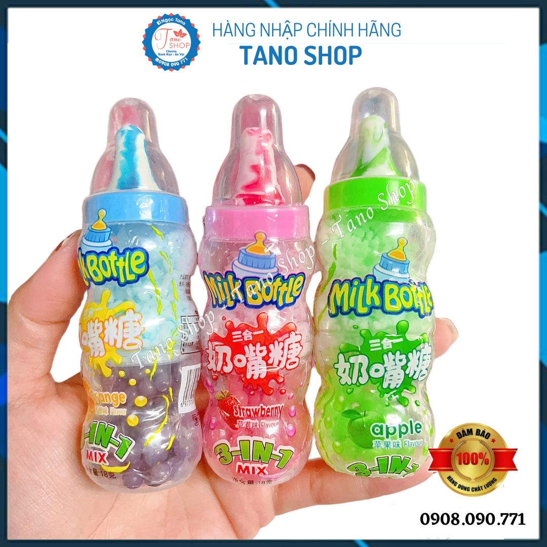 Một chai kẹo bình sữa 3 tầng 3 loại kẹo cho bé - Hongkong, ăn vặt ngon rẻ Sài Gòn