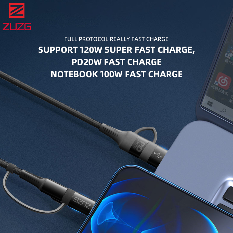 Cáp sạc 3 đầu 3in1 đa năng sạc nhanh PD chính hãng ZUZG MX04