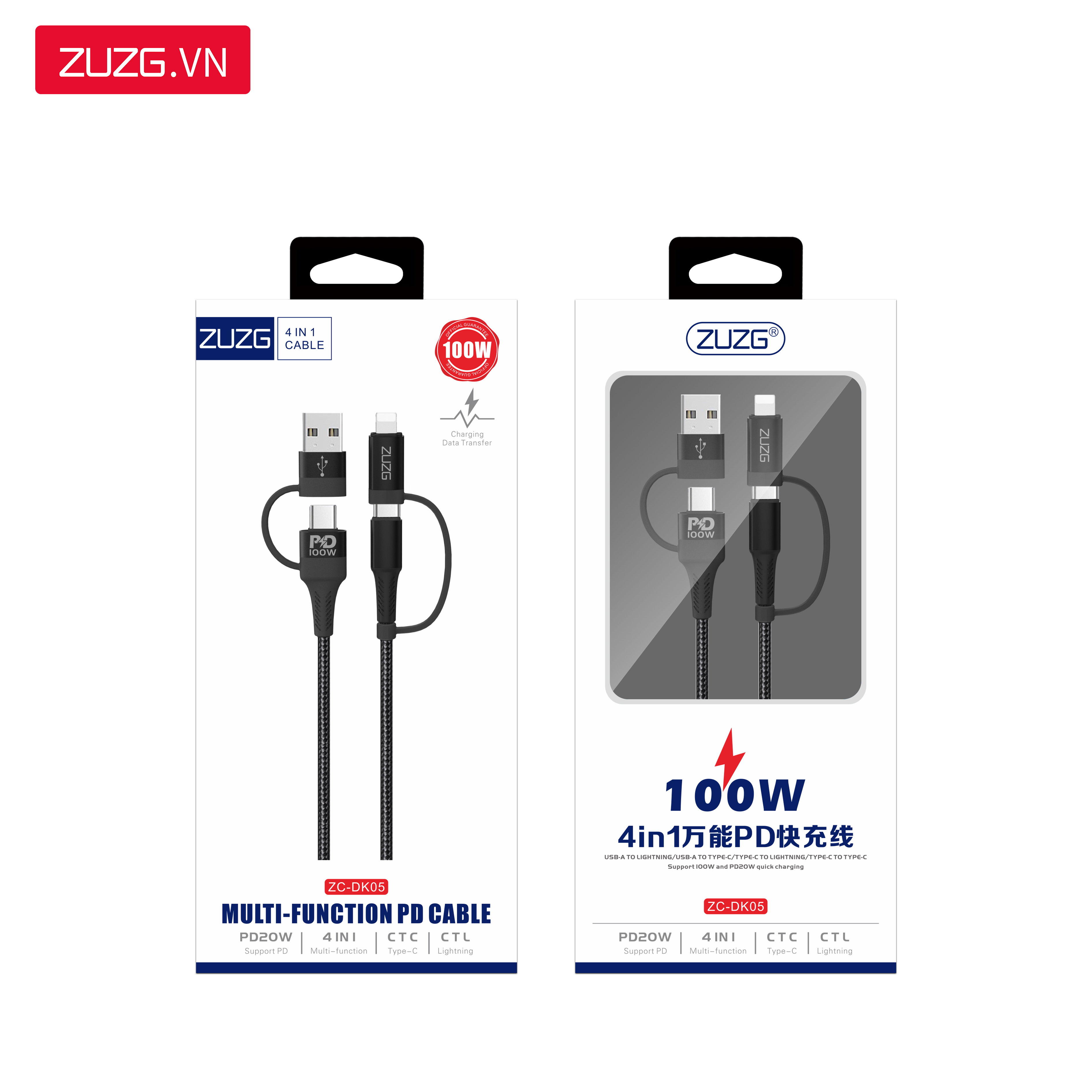 Cáp sạc 3 đầu 3in1 đa năng sạc nhanh PD chính hãng ZUZG MX04