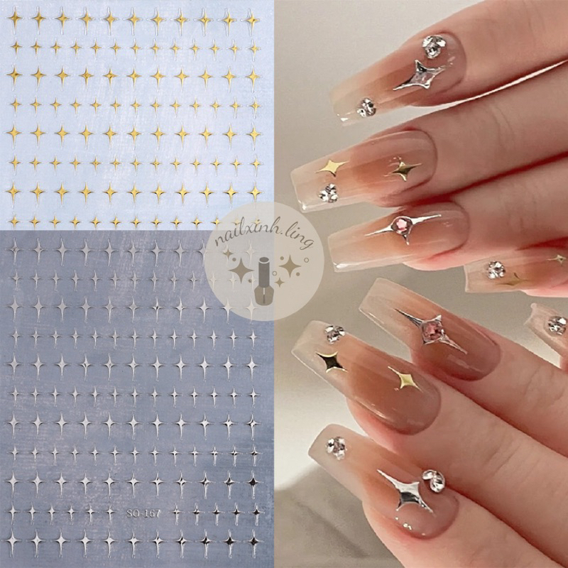 Miếng Dán Trang Trí Móng Tay 3D Kim Tuyến Flash Trái Tim , Hình Dán Móng Tay Gấu , Sticker Nail Ngôi Sao , Nơ