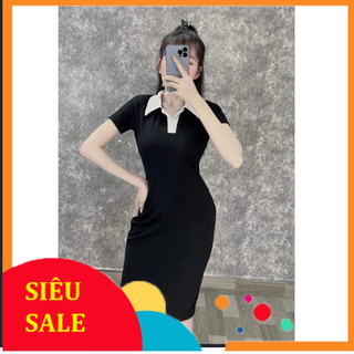 Đầm body tôn dáng,cổ polo cho phái nữ-chất vải bo gân co giãn mạnh,freesize<60kg
