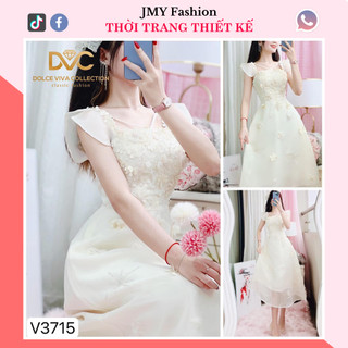V3715 Váy đầm dự tiệc đính hoa cổ yếm [Dolce Viva Colection (DVC)] váy đầm Organza tiểu thư thiết kế sang chảnh