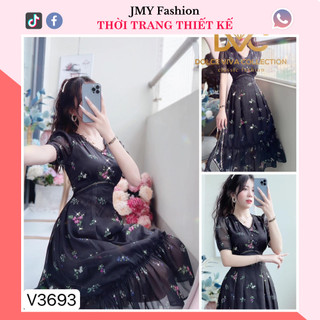 V3385, V3693 Váy voan đen cổ V dáng dài công sở [(Dolce Viva Colection-DVC)] váy đầm tiểu thư dự tiệc nữ tính