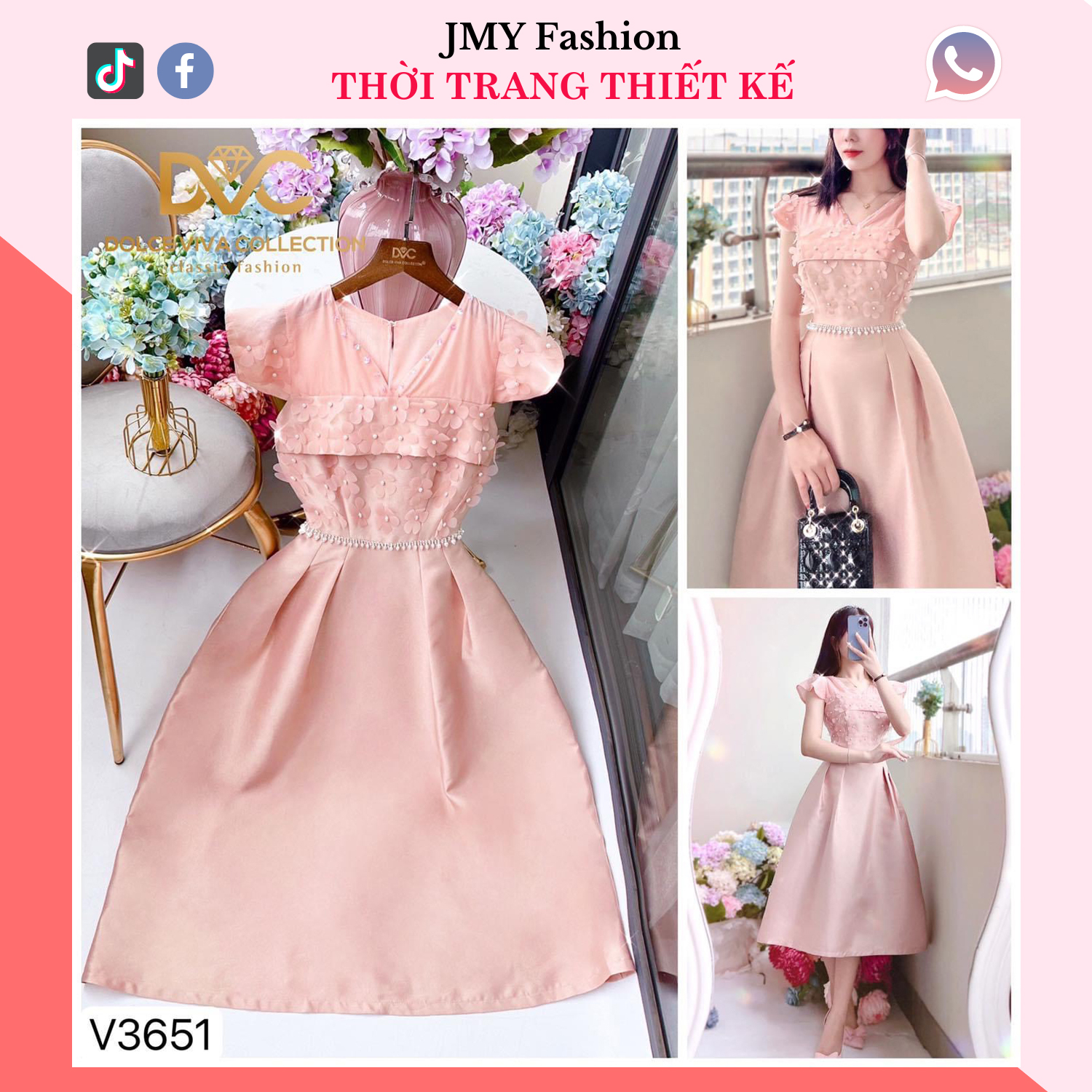 váy đầm tafta phối voan đính hoa sang chảnh