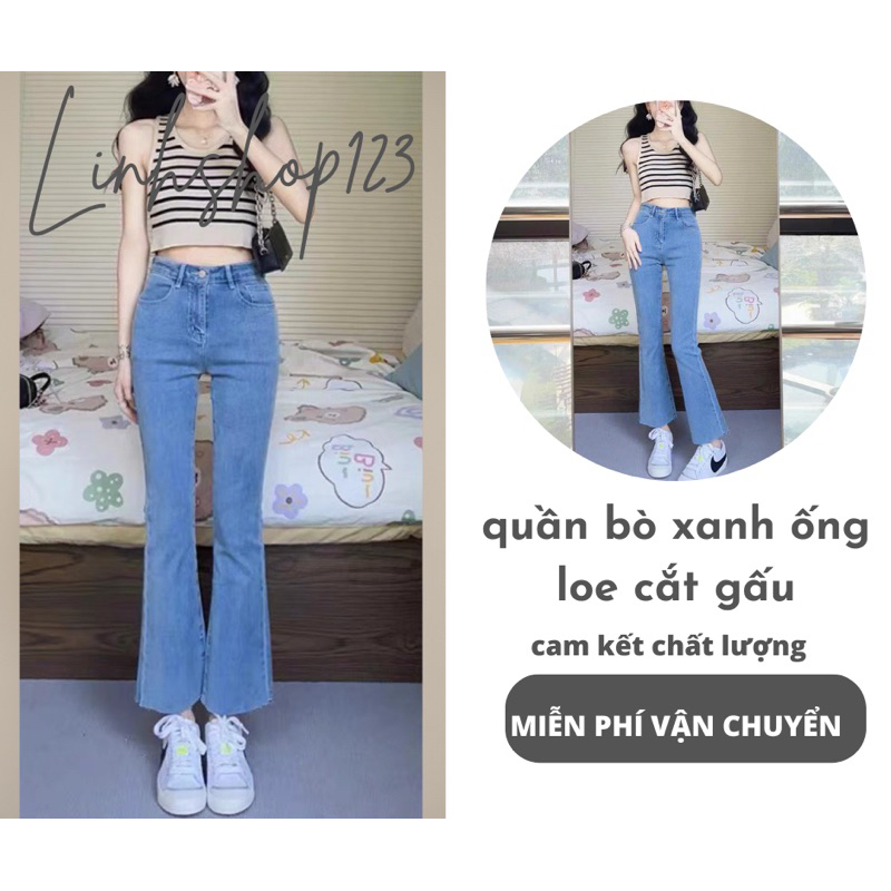 ( video ảnh thật)Quần jean ống loe , quần jean lửng nữ lưng cao vải bò Quảng Châu cao cấp hàng loại 1 chất co dãn | BigBuy360 - bigbuy360.vn