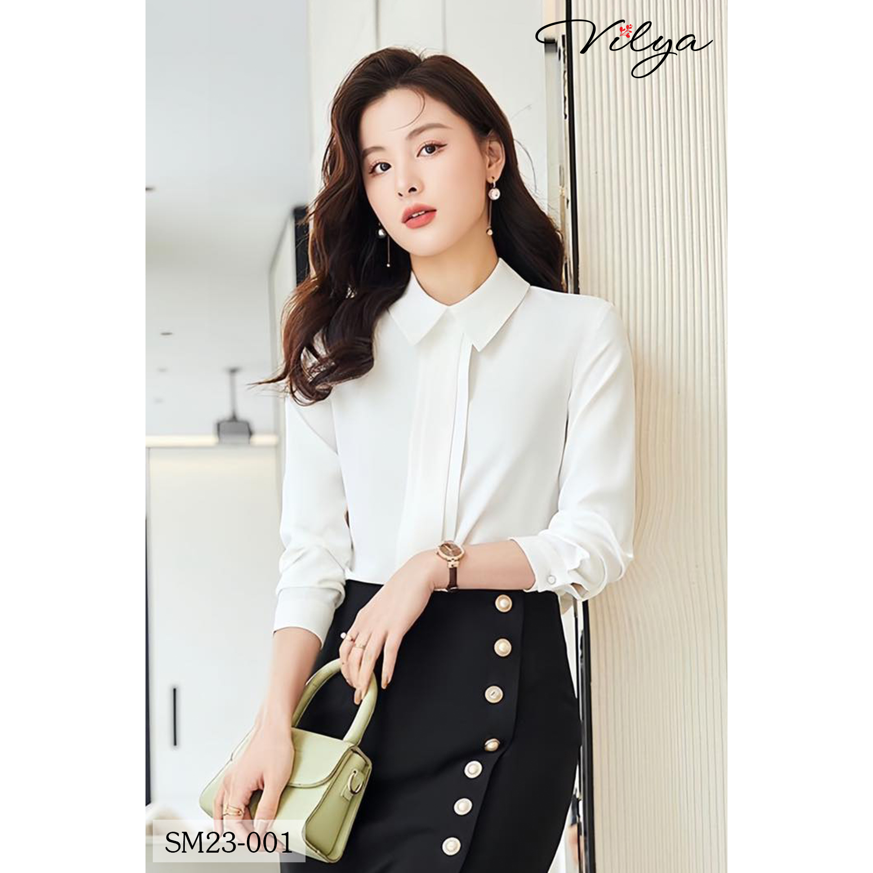 Áo sơ mi nữ trắng kiểu công sở tay dài trẻ trung basic sang chảnh VILYA SM23-001