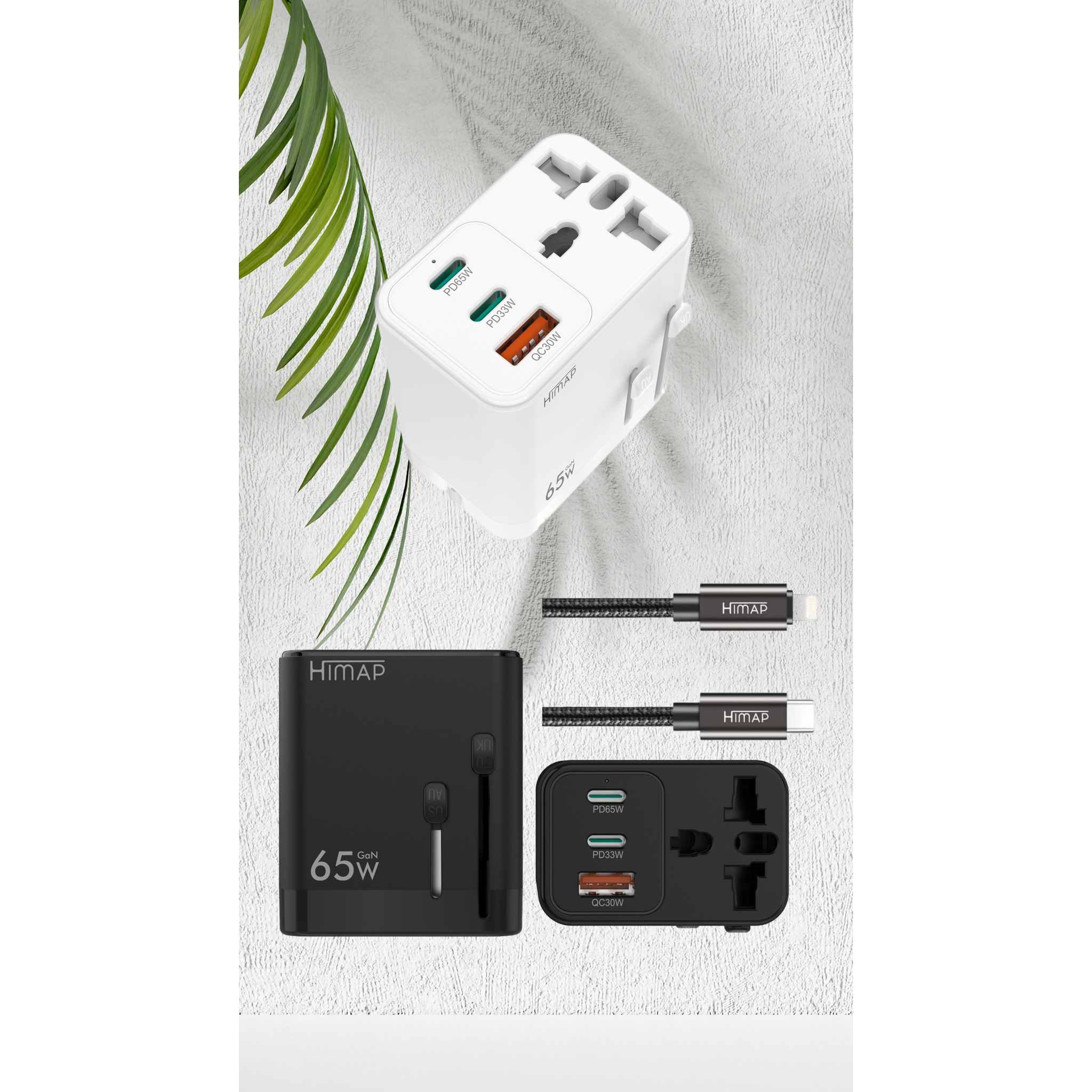 Sạc nhanh 65W HIMAP GaN PRO Travel Worldwide, chân cắm đa dụng