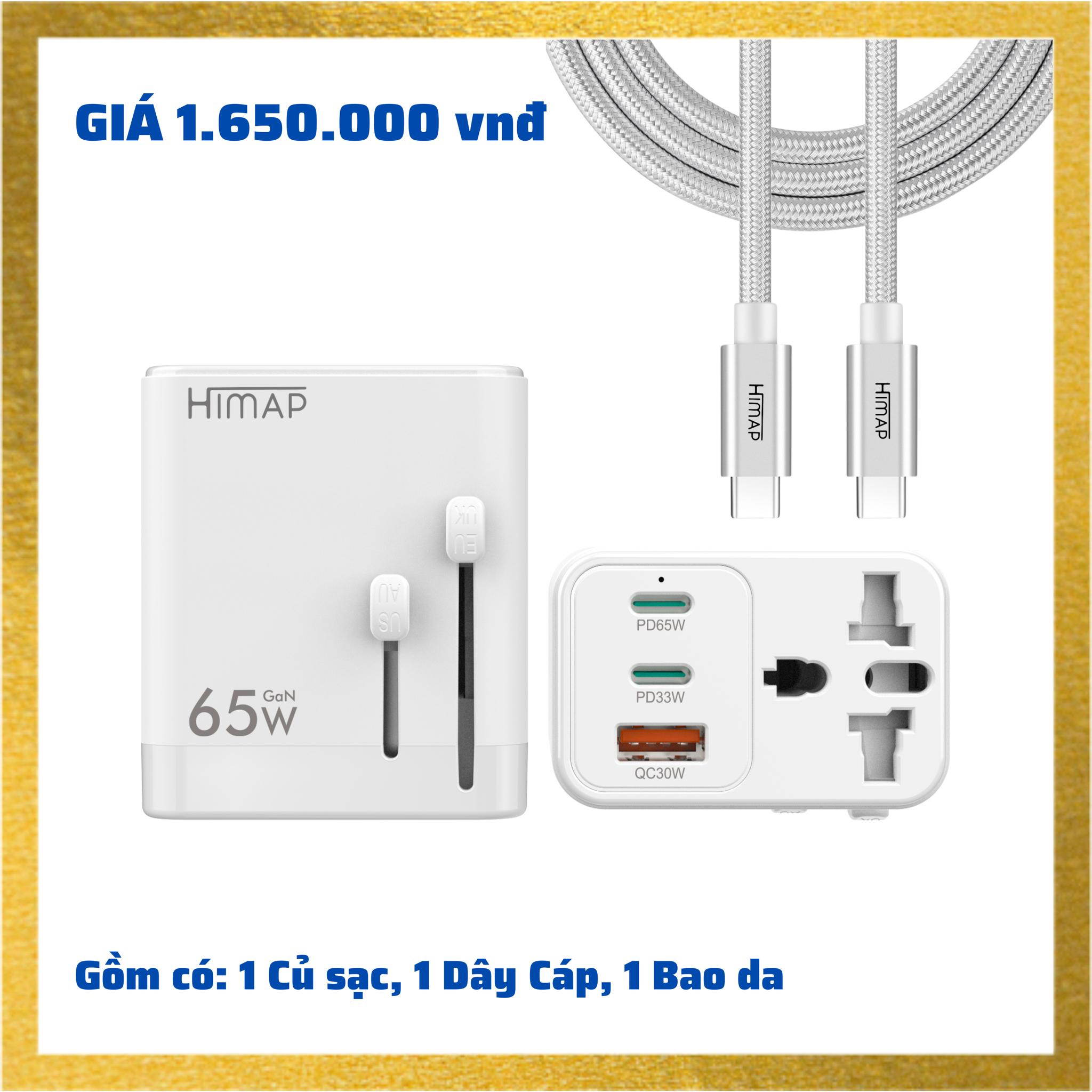 Sạc nhanh 65W HIMAP GaN PRO Travel Worldwide, chân cắm đa dụng