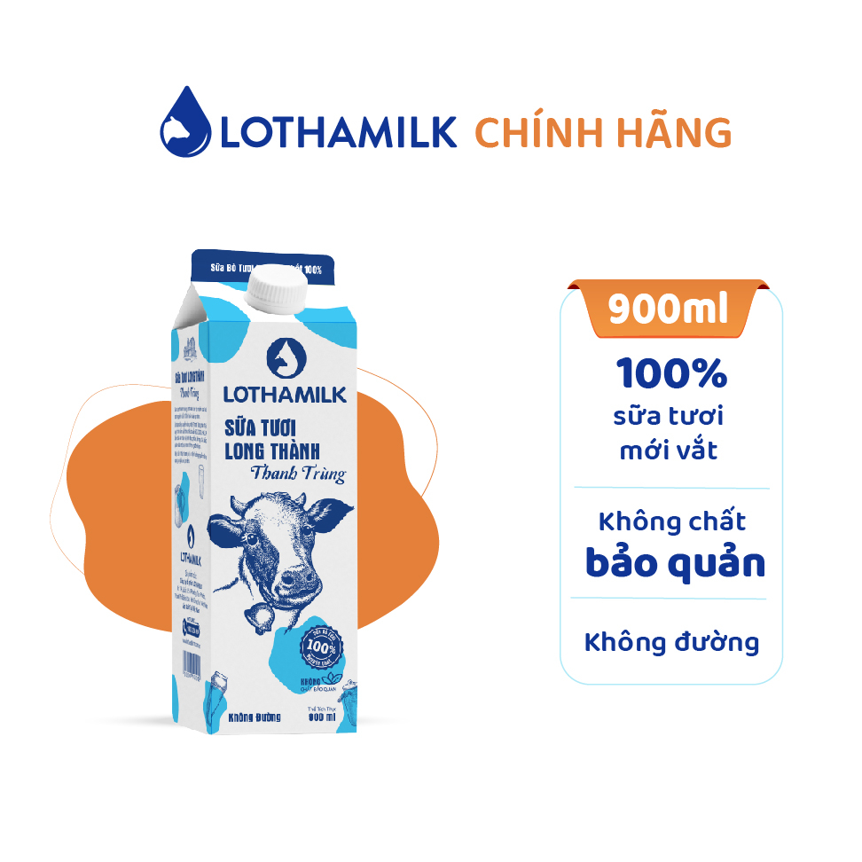 Hộp sữa tươi thanh trùng không đường Lothamilk 900ml