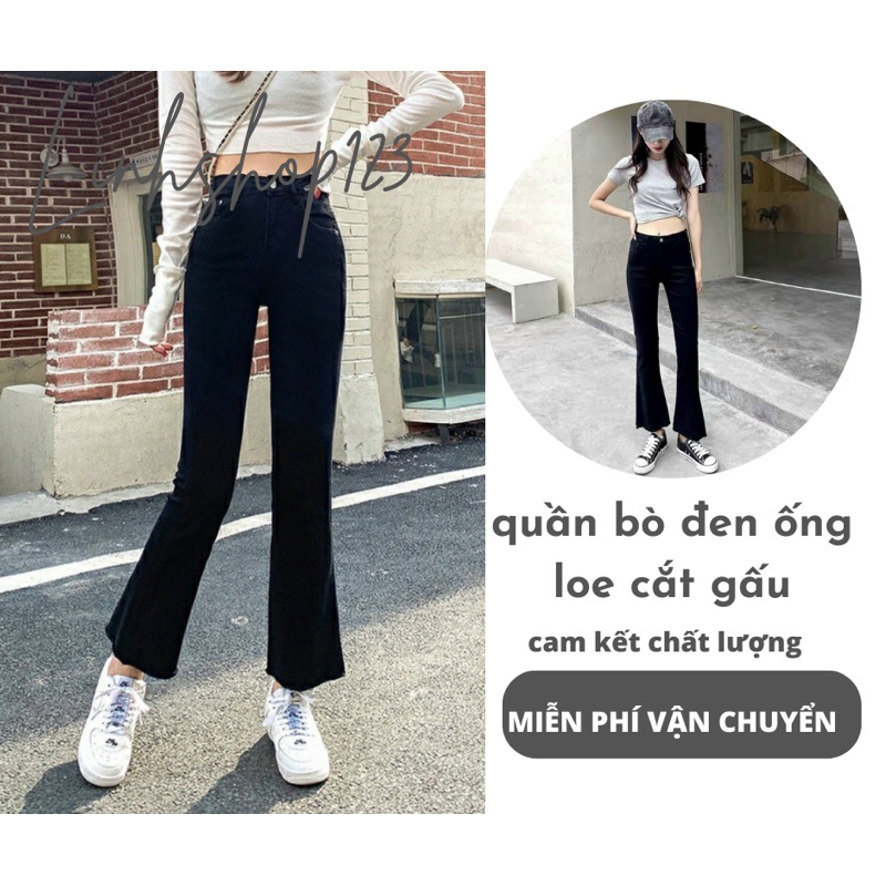 Quần jean ống loe lưng cao màu Đen trơn vải jean HÀNG LOẠI 1