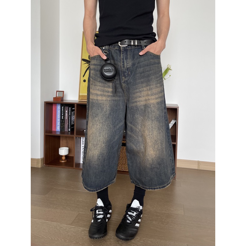Quần baggy jeans short màu dirtwash cạp cao, oversize jort lowrise dáng wide fit Brokeboiz
