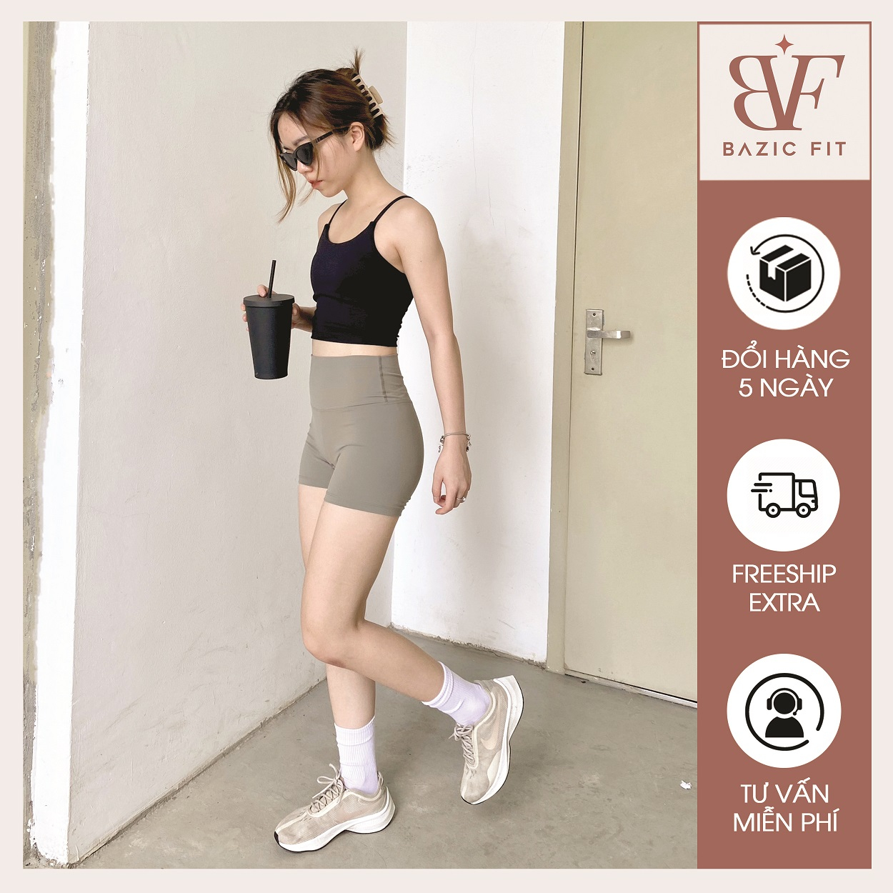 Quần biker skinny, nữ SS01 dáng short thể thao cạp cao chất thun spandex đàn hồi tốt