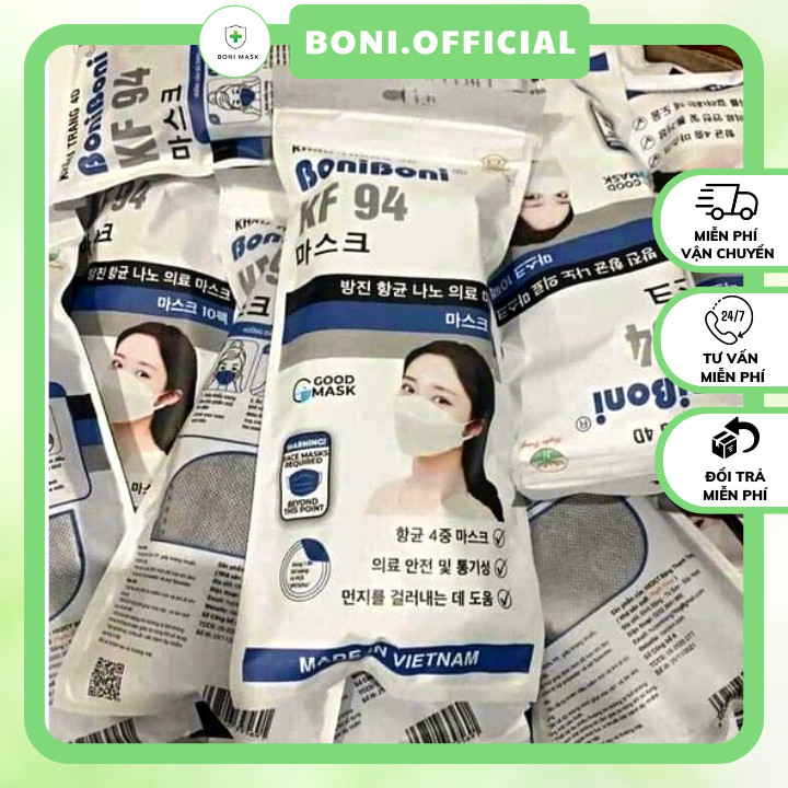Khẩu trang kf94 kháng khuẩn ngăn bụi 4 lớp 4d mask BoniBoni