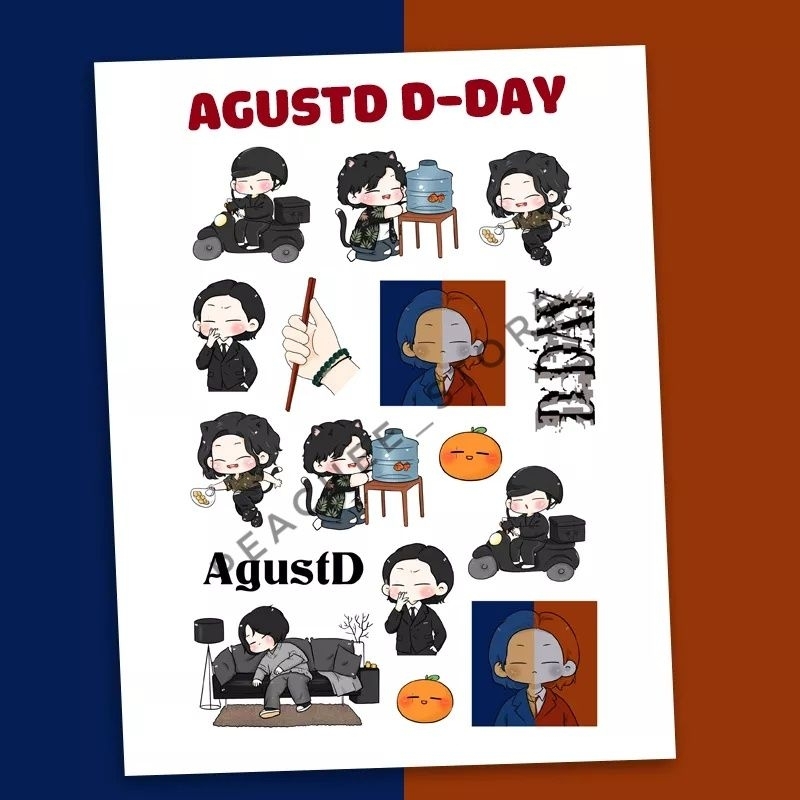 Set sticker SUGA AgustD D-DAY album chibi dễ thương hình dán trang trí