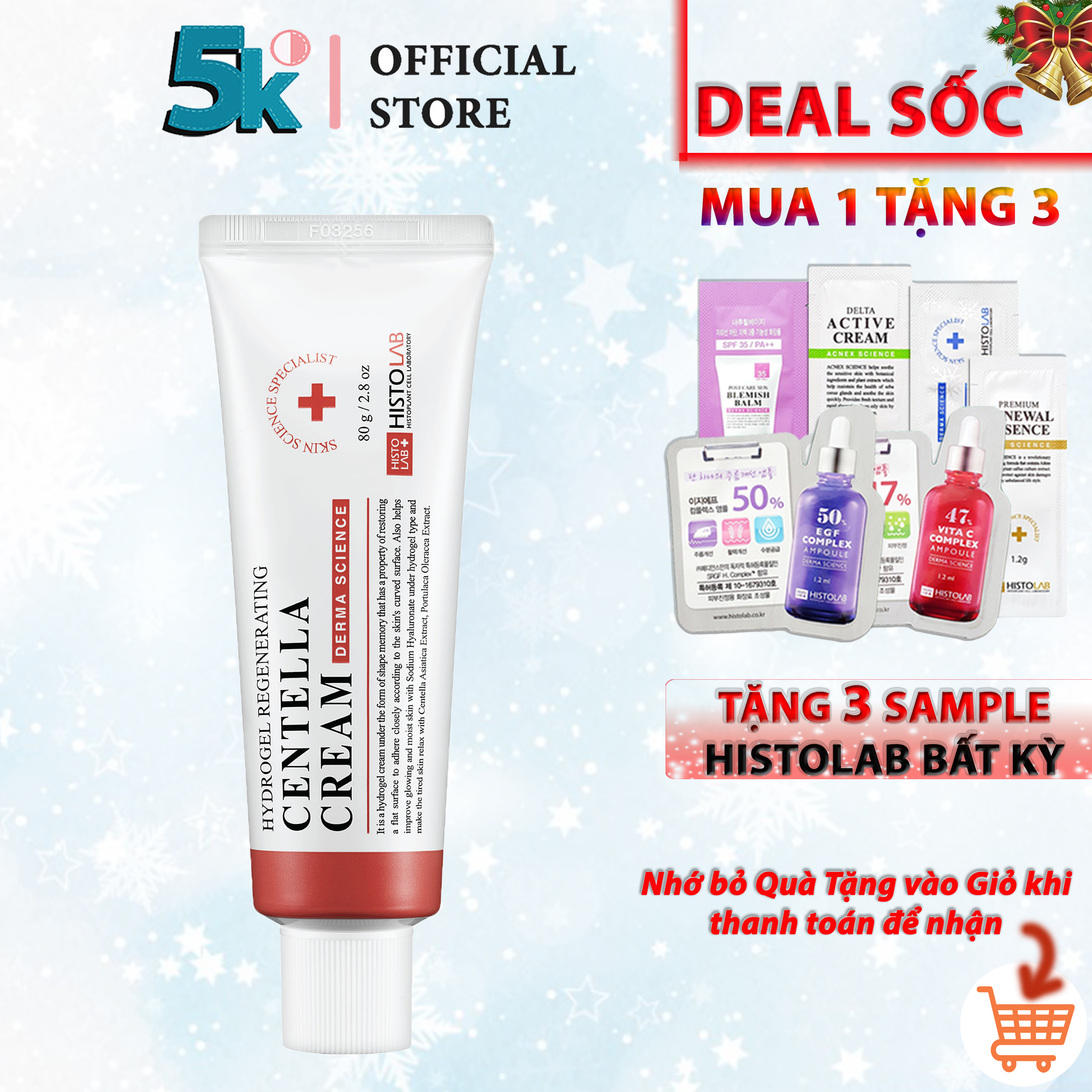 HISTOLAB Kem Dưỡng Ẩm 3 Trong 1 Tái Tạo Mặt Nạ Ngủ Căng Bóng - Hydrogel Regenerating Centella Cream 80G