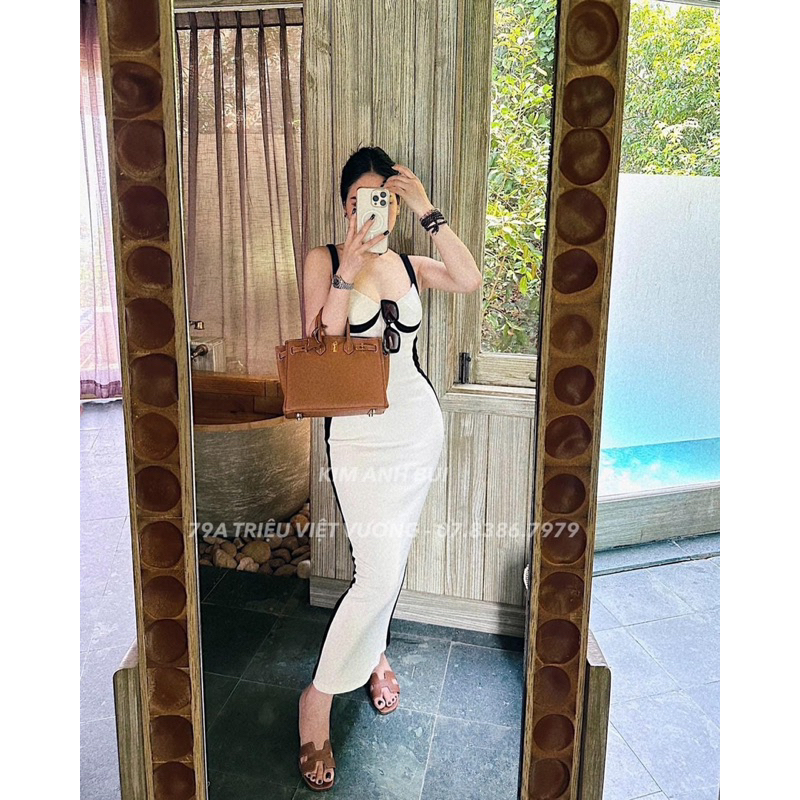 Váy 2 dây body dáng dài phối viền 2 bên siêu xinh