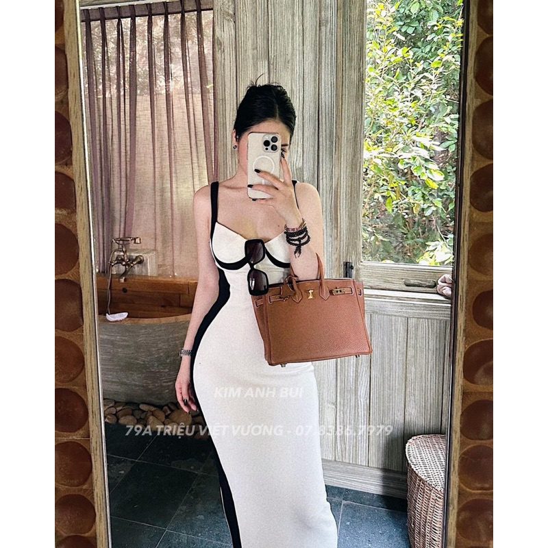 Váy 2 dây body dáng dài phối viền 2 bên siêu xinh