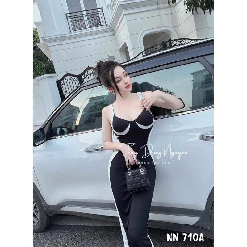 Váy 2 dây body dáng dài phối viền 2 bên siêu xinh
