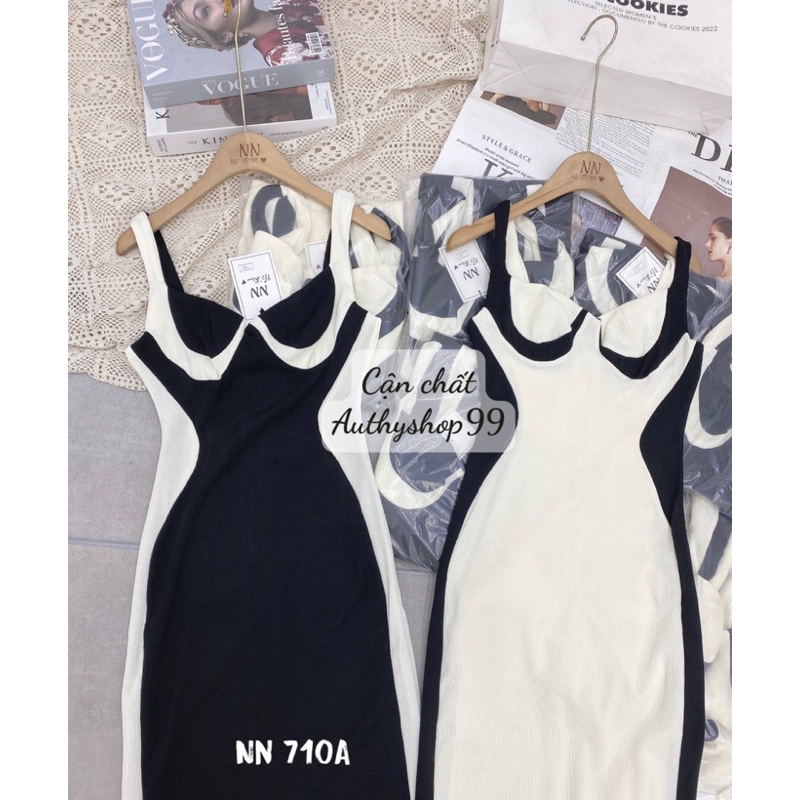 Váy 2 dây body dáng dài phối viền 2 bên siêu xinh