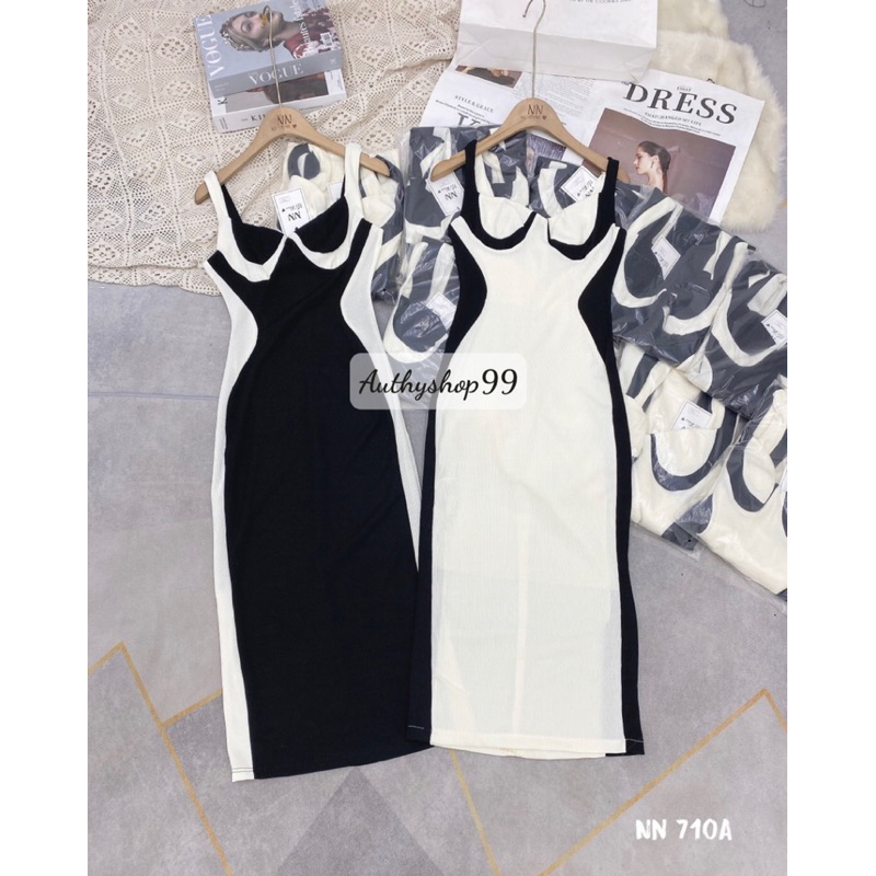 Váy 2 dây body dáng dài phối viền 2 bên siêu xinh