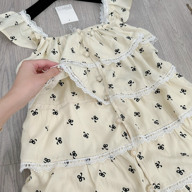 [ 𝐅𝐑𝐄𝐄 𝐒𝐇𝐈𝐏 ] Váy nơ cánh tiên bèo tầng viền ren siêu xinh Vải đũi xước QC chuẩn mẫu, kp in nhé, xếp tầng xoè