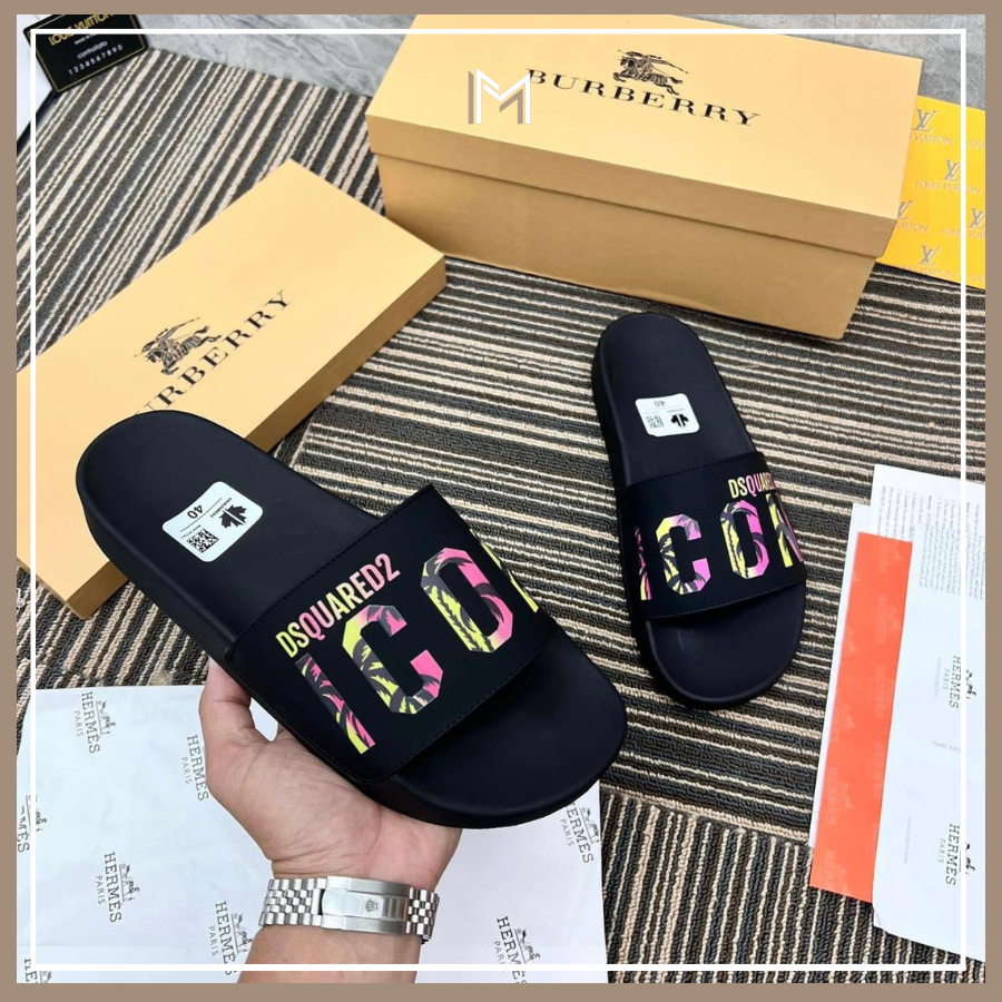 Dép nam quai ngang DSQ2 siêu cấp , dép nam quai ngang họa tiết in nổi đế cao su cực êm , chống thấm nước full box