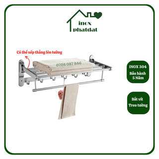 Máng khăn tầng đa năng Inox 304 PHÁT ĐẠT không rỉ sét, thanh treo khăn, giá móc khăn mặt nhà tắm, vắt khăn inox (SP026A)
