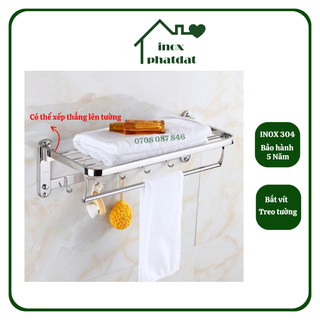 Máng khăn tầng đa năng Inox 304 PHÁT ĐẠT không rỉ sét, thanh treo khăn, giá móc khăn mặt nhà tắm, vắt khăn inox (SP026B)