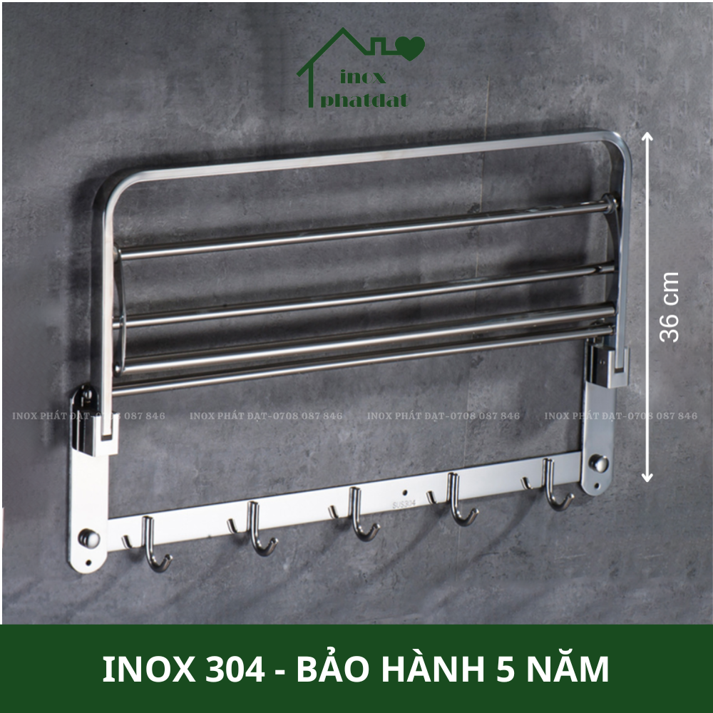 Máng khăn tầng đa năng Inox 304 PHÁT ĐẠT không rỉ sét, thanh treo khăn, giá móc khăn mặt nhà tắm, vắt khăn inox