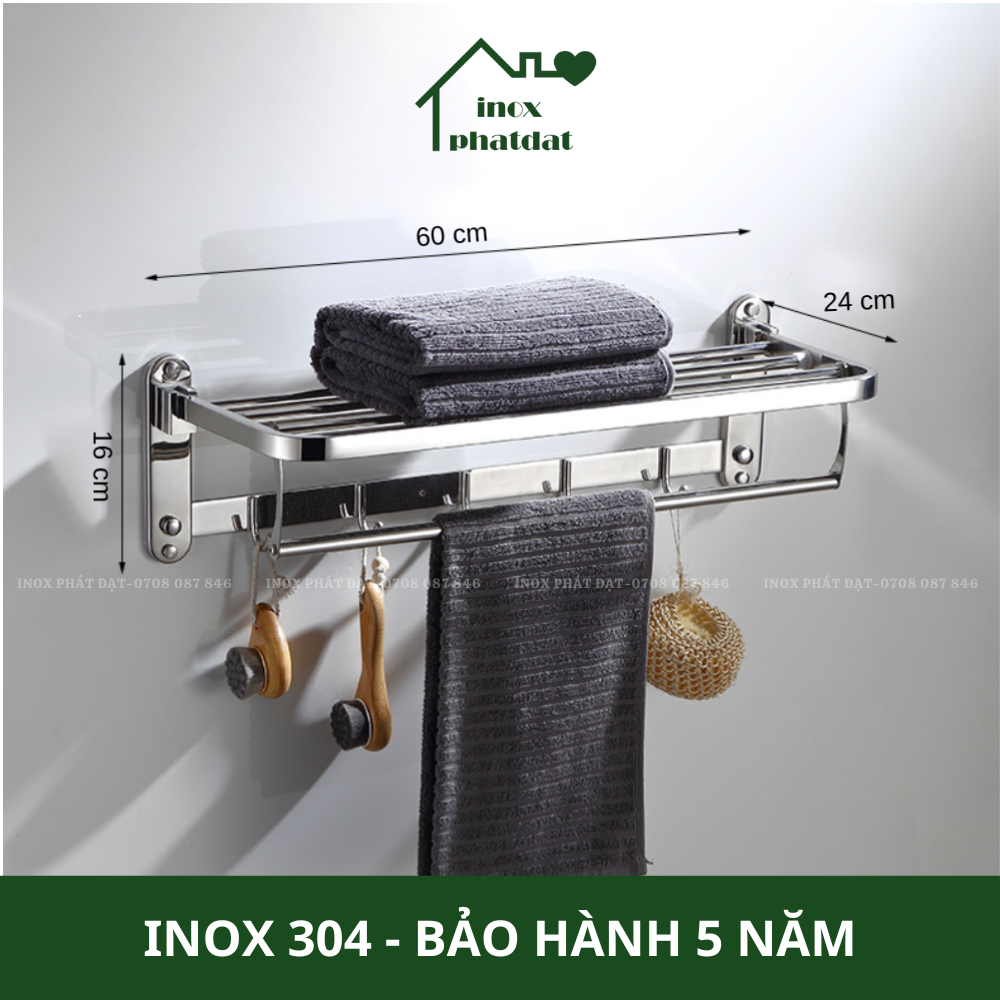 Máng khăn tầng đa năng Inox 304 PHÁT ĐẠT không rỉ sét, thanh treo khăn, giá móc khăn mặt nhà tắm, vắt khăn inox