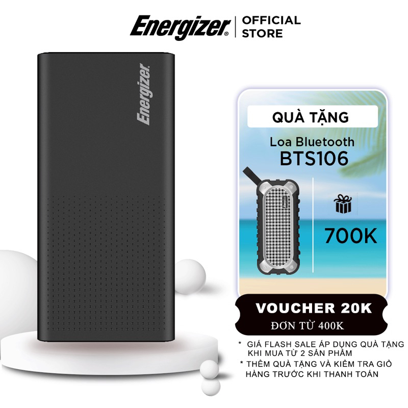 Pin dự phòng Energizer 20000mAh UE20012PQ - tích hợp sạc nhanh 2 chiều, 3 cổng sạc ra tiện lợi - Hàng chính hãng