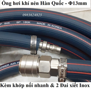 Com bo 10, 15, 20 Mét PHI 13 mm Ống hơi khí nén TOYORK - HÀN QUỐC Kèm bộ khớp nối nhanh và Đai xiết Inox