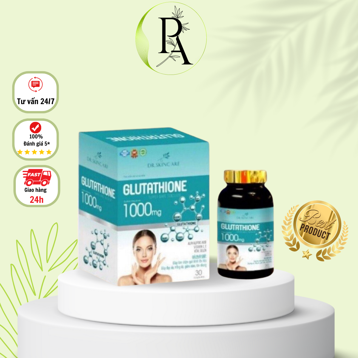 Viên Uống GLUTATHIONE 1000mg, Giúp Trắng Da Giảm Nám Mờ Nhăn Chống Lão Hoá Chính Hãng, Hộp 30 viên | BigBuy360 - bigbuy360.vn