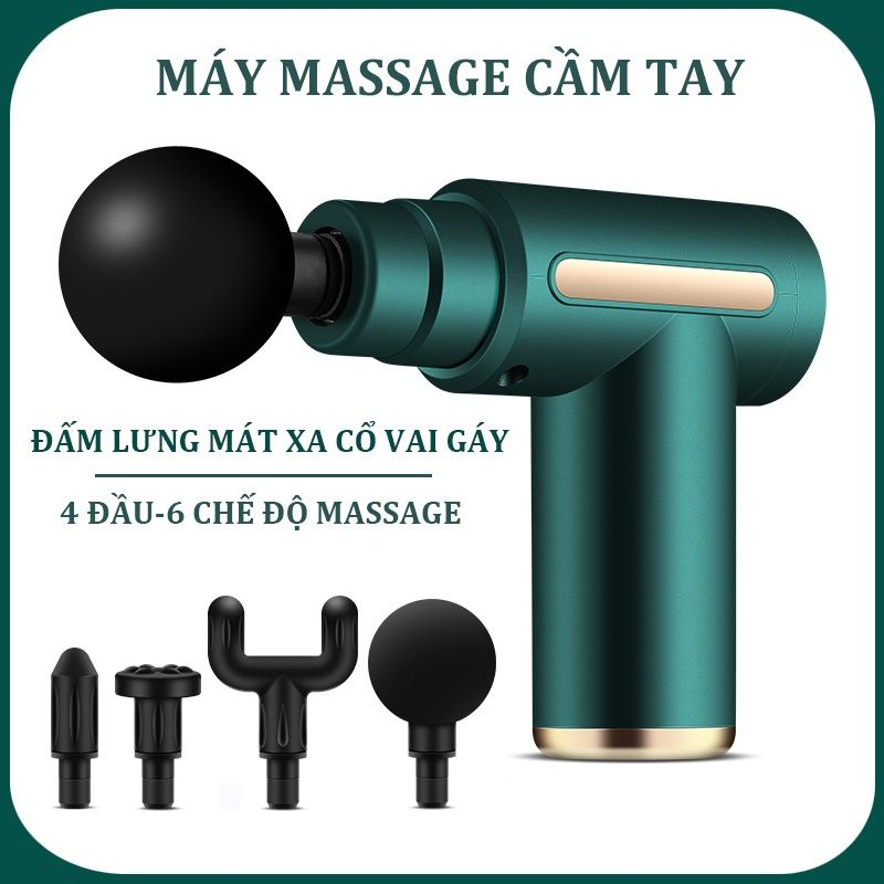 Máy Massage Cầm Tay Mini, Súng Massage Cầm Tay Đa Năng Trị Liệu Cổ Vai Gáy 4 Đầu 6 Chế Độ Cao Cấp