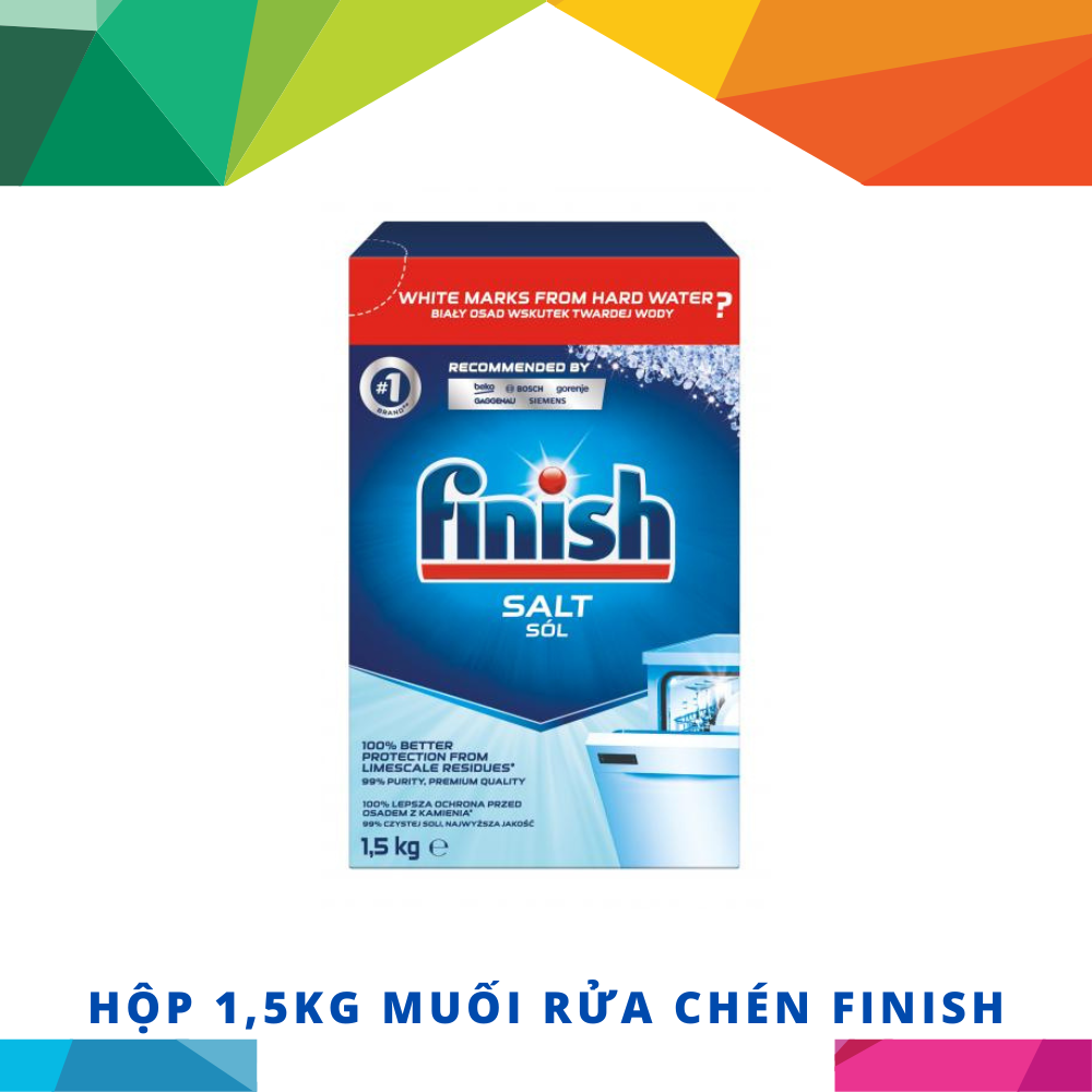 Hộp 125 viên rửa chén Finish Max in 1 + Hộp 1,5Kg muối + 2 Chai 400ml làm bóng + Vỉ 3 viên vệ sinh